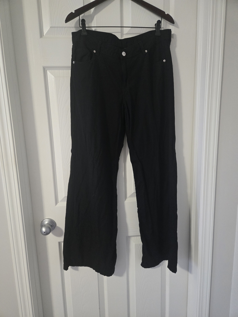 Black Linen Blend Wide-Leg Women’s Pants